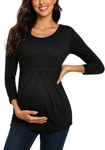 Love2Mi Camiseta de maternidad para mujer, manga 3/4, bonita y elegante, L-negro., XL