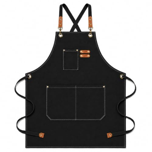 BOOWEN Unisex Schürze Baumwolle Leinwand Schürzen mit 3 Taschen Einstellbarer Größe Männer Küchenschürze für Küche Grill Craft Garden Kaffeehau Barkeeper