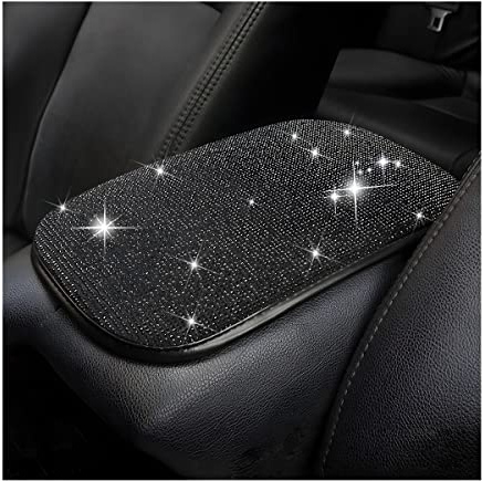 JNNJ Strass Auto Armlehne Pad, Bunt Bling Bling Glänzend Auto Armlehne Box Abdeckung Pad, Universelle Passform Diamant Auto Dekor Zubehör, für Mädchen(Schwarz)