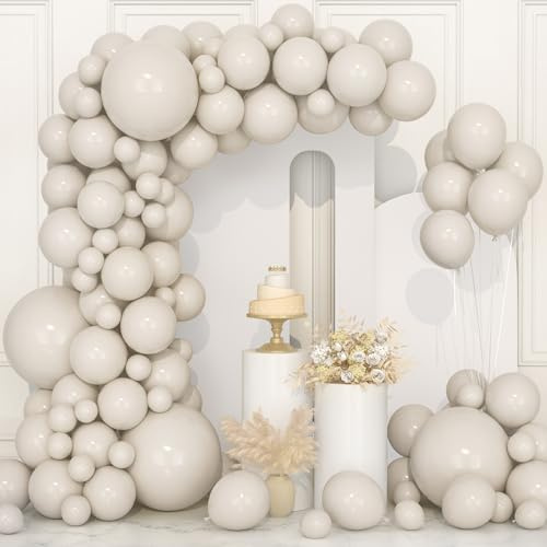 Globos Blancos Arena, 106 Piezas 5 10 12 18 Pulgadas Arco Guirnalda de Globos Blanca Retro con Cinta para Niñas Mujeres Fiesta de Cumpleaños Decoraciones Baby Shower Boda Aniversario San Valentín