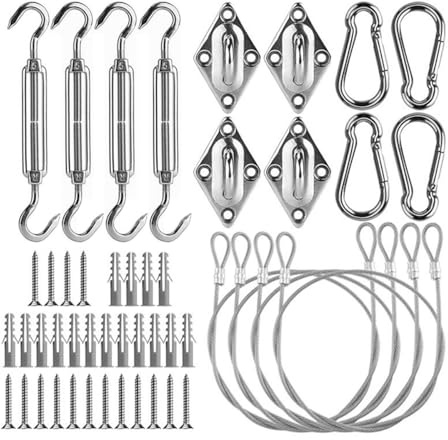 ZONADAH 5mm 304 Stainless Steel Wire Awning Attachment 44pcs Set, Heavy Duty Sun Shade Sail Canopy Hardware Kit for Triangle and Square, Rectangle, Pergola Fixing Accessories Backyard Swimming Pool