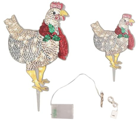 2Pcs Light Up Chicken Statue, Lighted Chicken Christmas Ornaments with Scarf for Courtyard Lawn Garden Atmosphere Decoration