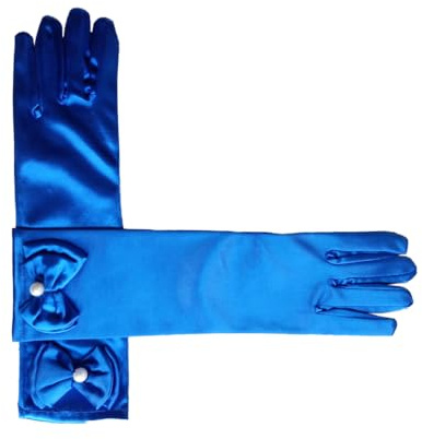 Wambere Damen Lange Handschuhe Prinzessin Mädchen Satin Handschuhe mit Schleife Kommunionhandschuhe Mädchen Brauthandschuhe für Kinder Hochzeitskleid Fasching Halloween partyzubehör Kostüm,Dunkelblau