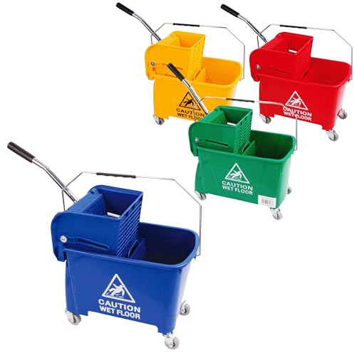 20 Litre Strong Durable Floor Cleaning Commercial Kentucky Dual-Bucket & Wringer System With Wheels & Handle (1, Red)