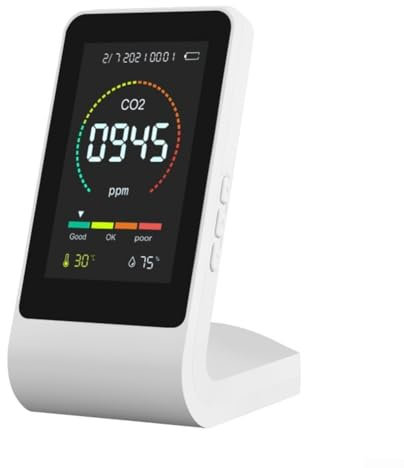 CWOQOCW 3-in-1-Luftqualitätsmonitor, CO2-Messgerät, digitaler Temperatur-Feuchtigkeitssensor, Tester, Wecker für Zuhause, Wohnmobil, Fitnessstudios, Büros (weiß)