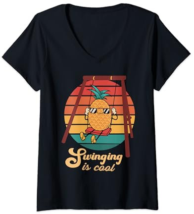 Femme balançoire ananas cool drôle fruits hommes femmes enfants T-Shirt avec Col en V
