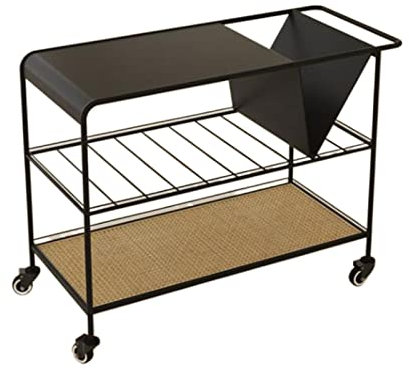 Kaffee-Endtisch Mobiler Beistelltisch, Beistelltisch mit Ablagefläche, rollender Couchtisch, Akzenttisch auf Rollen, Rollwagen-Sofatisch aus Metall for Wohnzimmer, Schlafzimmer, Balkon Beistelltisch