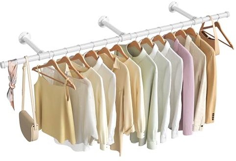 SONGMICS Attaccapanni da Muro, Barra Appendiabiti da Parete, Stile Industriale, Salvaspazio, 30,4 x 170 x 7 cm, Portata di 68 kg, Montaggio Facile, per Piccolo Spazio, Bianco Nuvola HSR104W01