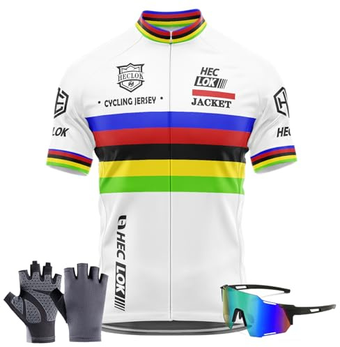 Maglia da Ciclismo a Maniche Corte da Uomo, Jersey Men T-Shirt Uomo，Kit da Ciclismo，Occhiali da ciclismo, Guanti,Traspirante Leggero Estiva Abbigliamento per MTB Bici (TYP-1,M)