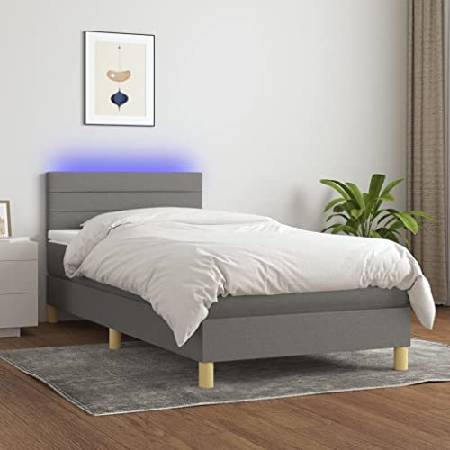 ULUYYUC Boxspringbett, Gästebett Palettenbett Tagesbett Familienbett Geeignet für Zimmer Mieten Wohnbereich Arbeitszimmer Schlafzimmer mit Matratze & LED Dunkelgrau 90x200 cm Stoff