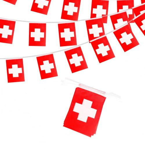 10 m Schweizer Flaggen Wimpelkette Dekorationen 30 Flaggen Schweizer Wimpelkette Schweizer Flaggen Wimpelkette Banner für Spiele Sport Ukraine Unabhängigkeitstag Party Dekorationen