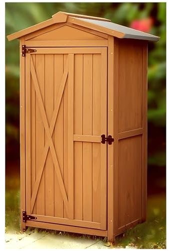 137 cm Hoher Lagerschuppen Für Den Außenbereich, Aufbewahrungsschrank Für Allzweckwerkzeuge, Gartenschrank Aus Holz Mit Tür Und Schloss, Wetterfeste Gartenhäuser(Brown)
