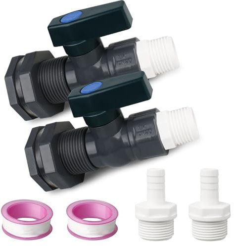 Rain Barrel Spigot Kit with PVC Bulkhead Fitting Adapter, 3/4 Rain Barrel Valve Diverter Kit for Water Tanks, Aquariums, Garden Barrels, Tubs, Pools (2 Pack)