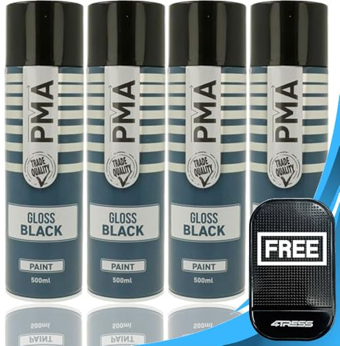 4TRESS 4 x PMA Gloss Black Spray Paint Fast-Drying Professional Cans 500ml Non-Slip Dash Mat(4T-PCPA1003)