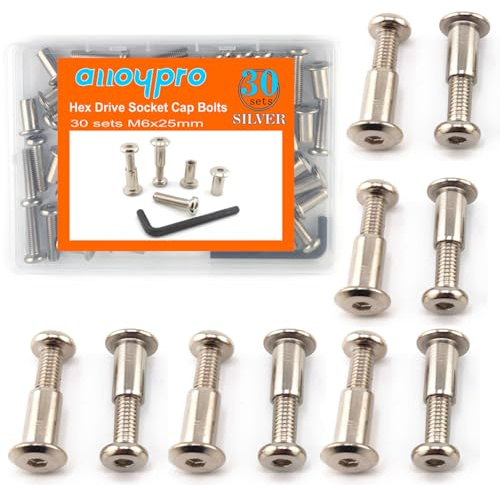 M6 x 1 Hex Drive Socket Cap Bolts Screws Kit,ALLOYPRO 30-Sets Binding Post Screws Socket Cover Connecting Bolt Fixing Post Screw for Furniture Chair Crib Table Cabinets,M6x25mm