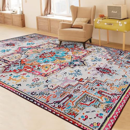 Betadistor Area Rug Living Room Bedroom Large Vintage Soft Short Pile Bordered Classic Oriental Design Traditional Boho Carpet- Large 160X230 Cm, Red Medallion Design, 301-03160