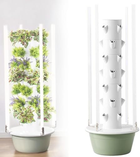 Hydroponic Tower Indoor/Outdoor Smart Garden för örter, frukter och grönsaker, 5/7/9 lager, vertikalt aeroponic odlingssats med smart timer, tyst vattenpump, platsbesparande,28holes
