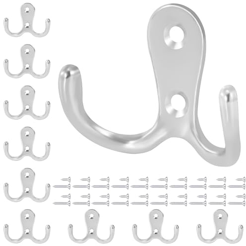 Tunejoy Kleiderhaken Garderobenhaken Doppelhaken Wandhaken Metall mit Schrauben für Badezimmer Küche 10 Stück Silber