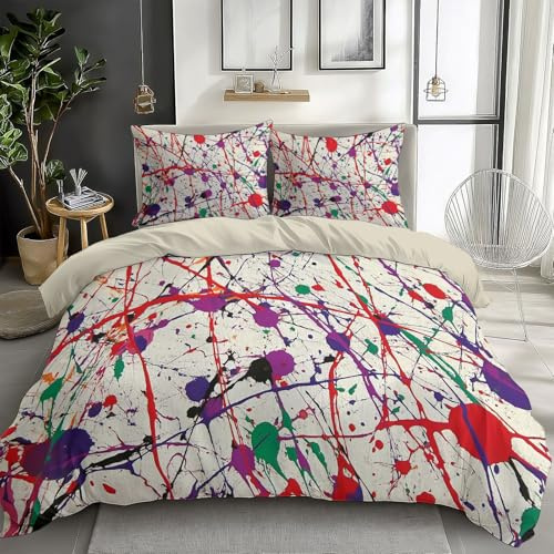 XCQHZYQ Housse de Couette Enfant Réversible 90x190 cm Graffitis De Peinture Colorée Imprimé Parure de Lit en Polycoton Linge de Lit pour Adulte Adolescents Garçons Filles Chambre Décor