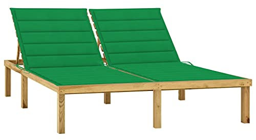 LVHUIDEH Doppel-Sonnenliege mit Auflagen, Wetterfest Liegestuhl, Lamellendesign, Gartenliege für Patio/Strand/Terrasse/Pool, 200 x 138 x (31,5-77) cm, Kiefer Imprägniert