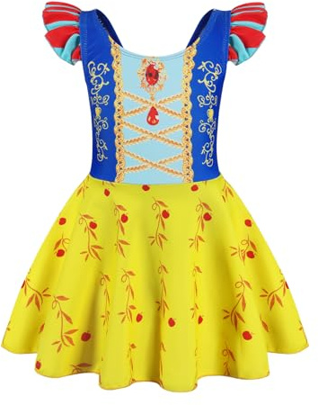 COTRIO One Piece Princess Swimsuit for Girls Short Sleeve Swim Dress Rash Guard Bathing Suit Skirted Swimwear Beach Swimming Suit 7-8 Years (Color05)