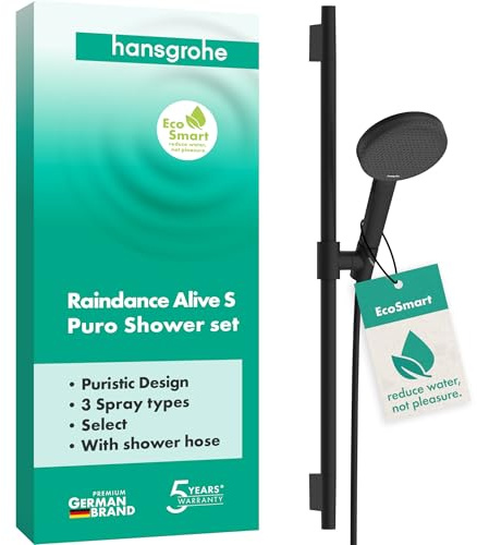 hansgrohe 24602670 Raindance Alive Select Set 125 3jet EcoSmart with Shower bar Unica S Puro 65 cm, Matt Black