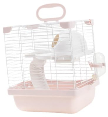 Baoblaze 2 Couches Habitats de Hamster Cage 7.4x9x11inch pour Les gerbilles de Souris avec Bouteille d'eau, Bol de Nourriture Portable Multifonctionnel, Rose