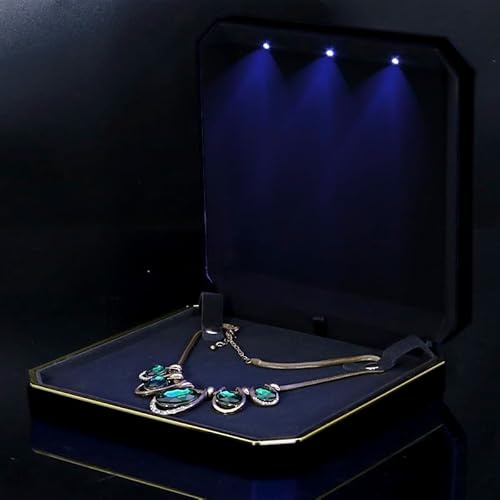 LED Schmuckbox für Halskette – Große Geschenkbox mit Licht – Schmuckkästchen mit Samt-Innenfutter – Ideal für Hochzeit, Geburtstag, Valentinstag, Muttertag, Weihnachten