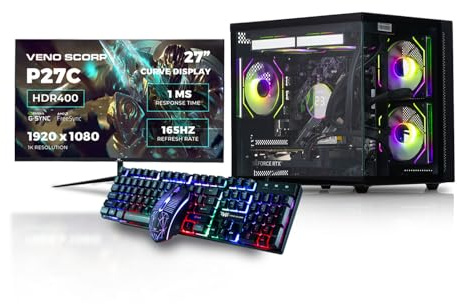 Veno Scorp Gaming PC Bundle AMD Ryzen 7 5700X 3.6 GHz RTX 5060 8GB 16GB 3200MHz RAM 512 GB NVME 650W PSU Windows 11 - WiFi - Mini Nem Black - Liquid Cooling - 27 165HZ + RGB Keyboard & Mouse