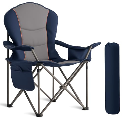 Foristrail Oversized Camping Chair Heavy Duty- Portable Folding Chair, Cup Holder & Waterproof Phone Case for Adults, Beach, Hiking, Backyard (Blue & Gray, 1 PCS)