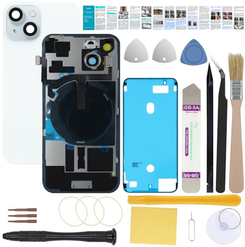 UooFide Rear Glass Back Cover Replacement Compatible with iPhone 15 6.1-Inches All Carriers (Blue) | Pre-Installed Plate + Wireless Charging Coil Flex Cable + Flashlight + Microphone + Camera Frame + Tools
