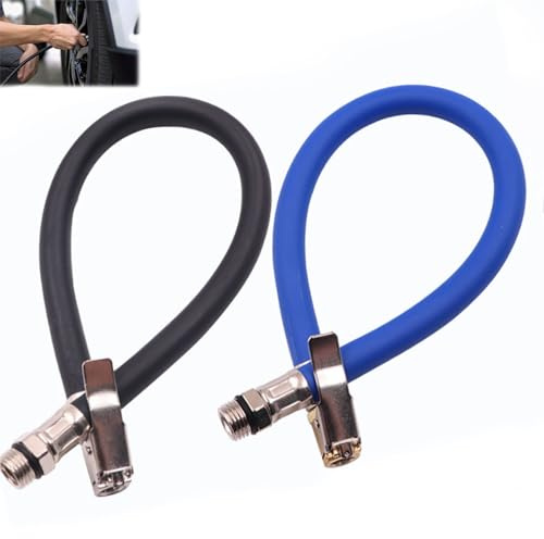 2 Stück Reifenfüller Schlauch, 12.5mm Ventilverlängerung Autoventil Adapter | Autoventil Hebelstecker Autoventil Verlängerung für Auto Fahrrad Motorrad Kompressor (Schwarz,Blau)