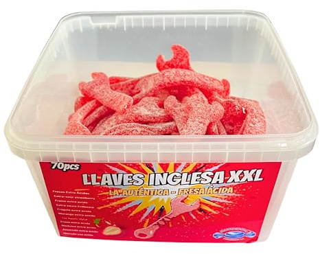 MUNDIDOLÇ Caja de 70 Llaves Ácidas Sabor Fresa XXL, Gominolas Ácidas en Forma de Llave, Chuches para Cumpleaños, Fiestas y Regalos, Chucherías Ácidas Gigantes