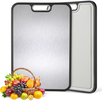 GarveeHome Titan-Schneidebrett, Doppelseitig aus Reintitan und PP-Weizenfaser, 38,5 x 26,5 x 1,4 cm, Rutschfest und Geruchsneutral, Robustes Küchenbrett für Fleisch, Gemüse, Obst, Modell 2026