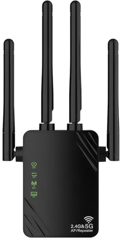 AILKIN 1200Mbps WiFi Extender Booster, Ethernet Port, Internet Booster, Access Point, 5GHz and 2.4GHz dual band WiFi Booster Range Extender, Works with Any Wi-Fi Router, Home Wireless Signal Booster.