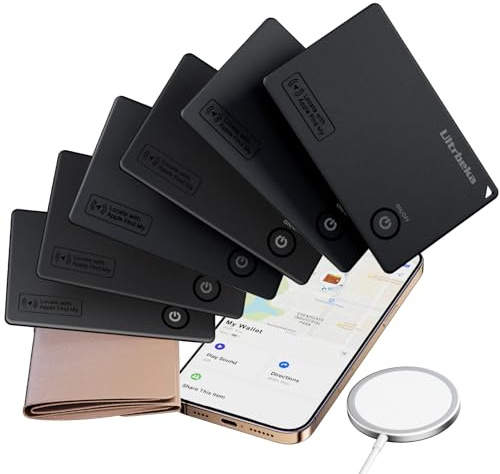 Ultra-Thin MFi Certified Wallet Trackers with 1 Wireless Charger | Compatible with Apple Find My | Slim Design for Wallets, Keys, Bags-6pcs