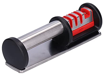 Affilacoltelli Manuale Multifunzionale a 4 Fasi per Affilare i Coltelli con Lame in Ceramica Diamantata in Acciaio al Tungsteno per Campeggio Esterno Argento Rosso 8,7x2,8x2,8