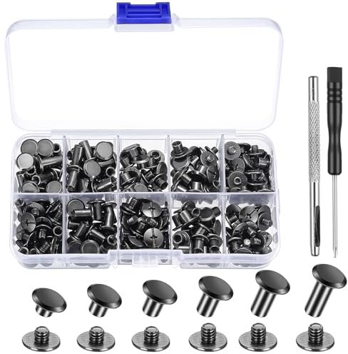 120 Sets Buchschrauben Nieten Kit,M5 Chicago Schrauben,Hohlnieten Set,Chicago Binding Schrauben,Ledernieten Schraubnieten für Leder Reparatur Sets,Leder Nieten Set für Kleidung Gepäck Tasche Gürtel