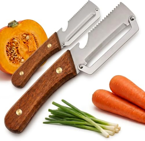 3 in1 Vegetable Peeler with Fish Scaler & Bottle Opener, Premium Stainless Steel Potato Peeler with Ergonomic Wooden Handle, Multifunctional Vegetable Peeler for Fruits (2)
