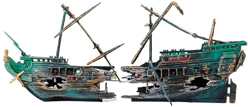 Penn-Plax Shipwreck Aquarium Decoration Ornament with Moving Masts, Lifeboat, and Bubble Action