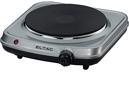 ELTAC Plaque de cuisson simple EK 18-1 en fonte, réglable en continu, protection contre la surchauffe, 1500 W, argenté métallisé