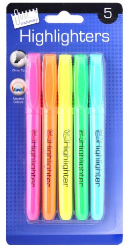 Just stationery Bright Chisel Tip Highlighter (Pack of 5), 6363