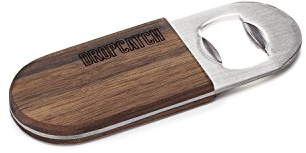 Dropcatch Handheld Bar Blade Bottle Opener | Flat Beer Cap Bottle Opener | Durable Bartender or Home Tool | Heavy Duty Stainless Steel & Walnut Finish | Mini 4.25” x 1.5”