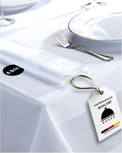 texpot Damast 6 Stück Servietten 50 x 50 cm weiß Atlaskante bei 95°C waschbar 100% Baumwolle