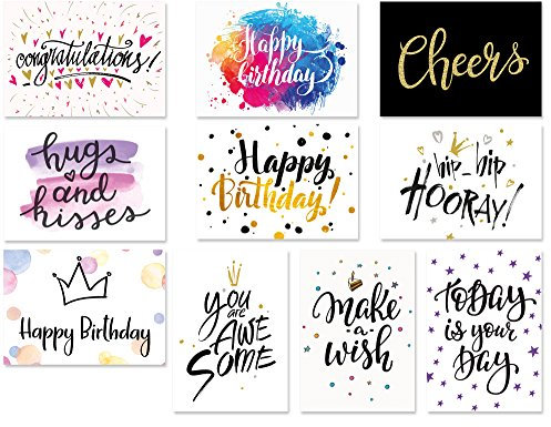 20 Typographie-Postkarten-Set, 10 Motive mit jeweils 2 Karten, moderne Geburtstagskarten, Spruchkarten, Sprüche-Postkarten (Geburtstag)