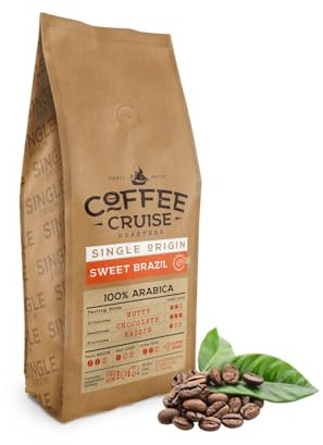 COFFEE CRUISE Sweet Brazil Brazilian Coffee Beans 1kg - Medium Roasting - Aroma Cocoa and chocolate - For All Coffee Machines - 100% Arabica