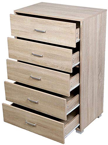 BAKAJI Mobile Cassettiera Comò con Cassetti in Legno Naturale Arredamento Casa Camera Letto (5 cassetti 68 x 40 x 101 cm)