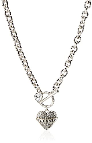 GUESS Women's Toggle Logo Charm Necklace, Silver, One Size, One Size, Glass