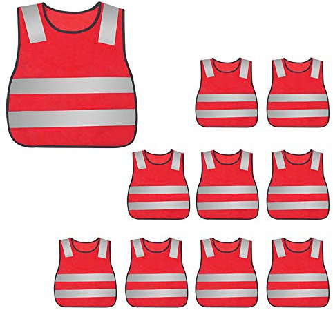 AIEOE Kids High Visibility Vest Mesh Safety Vest Reflective Construction Vest Traffic Work Vest Industrial Vest Emergency Vest With Elastic Waistband Neon Red 10 PCS