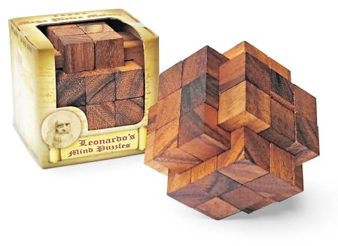 Logica Puzzles Art. Mega Burr Puzzle - 3D Wooden Brain Teaser - Diffculty 5/6 Incredible - Puzzle for Experts - Leonardo da Vinci Collection
